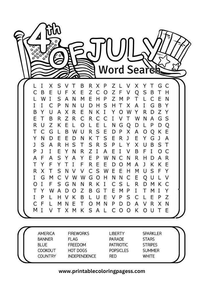 4th of July Word Search: Free Printable Activity for Kids 4th of July Word Search